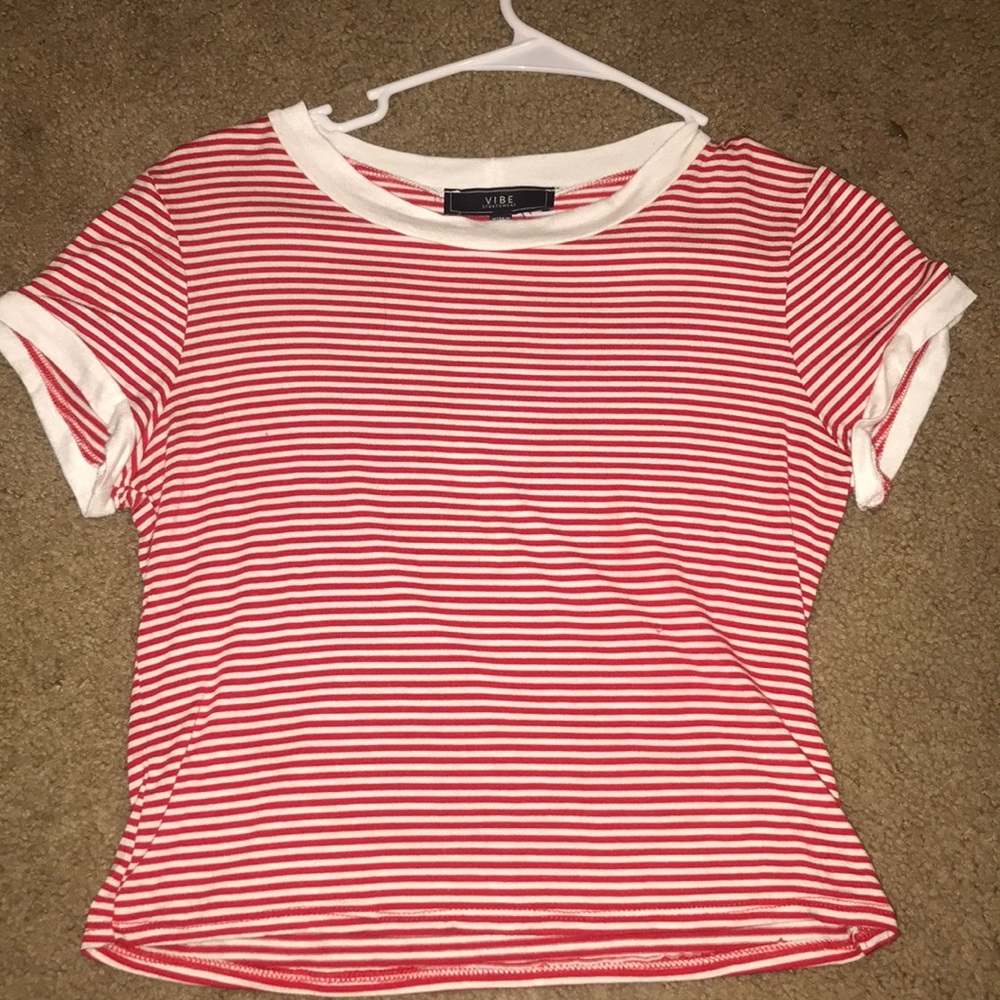 white and red striped shirt